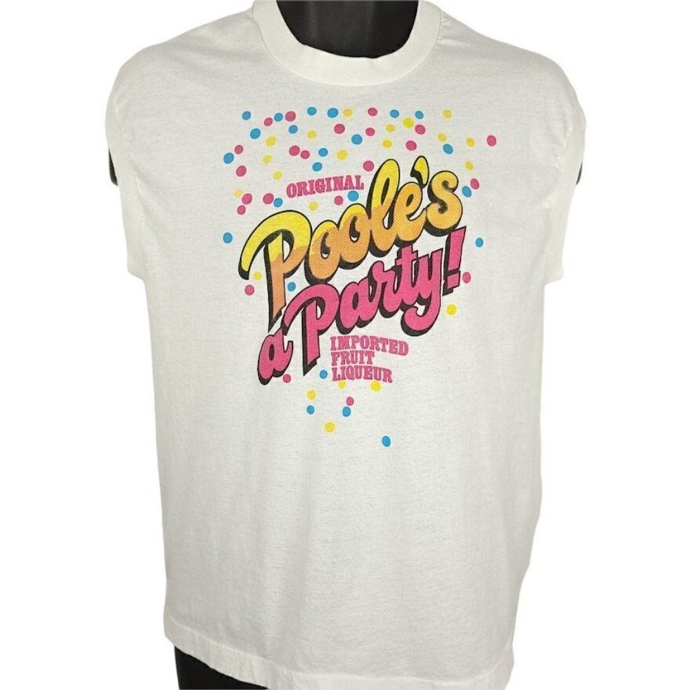Pooles Fruit Liqueur T Shirt Vintage 80s Party Sleeveless Made In USA Mens